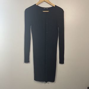 Zara Small Textured Black Long Button Up Cardigan Sweater